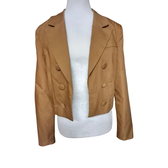 7 For All Mankind Cropped Button Long Sleeve Gold Blazer Women Size Medium - Picture 4 of 16
